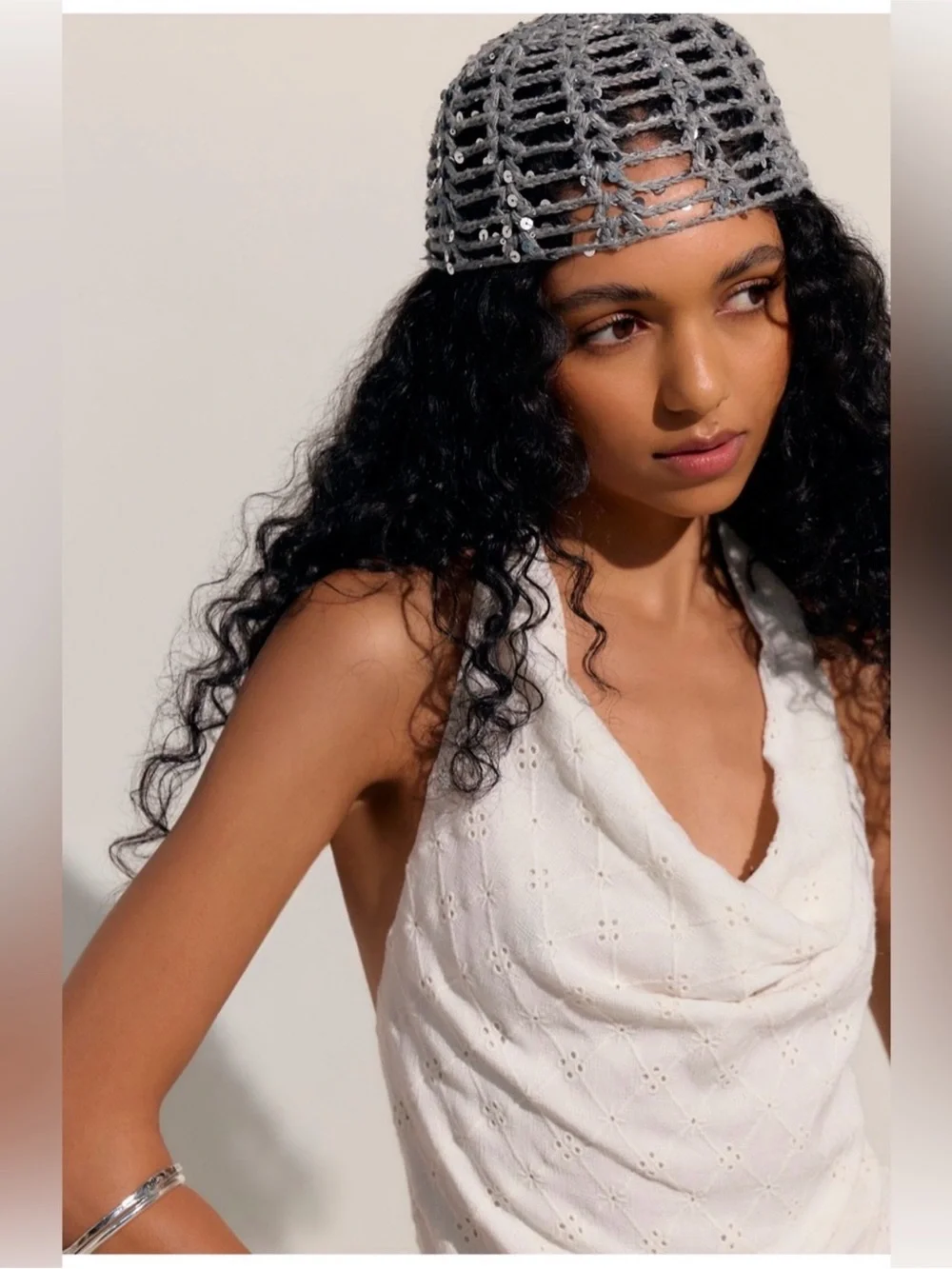 Free People Mila Sequin disco Crochet skull cap